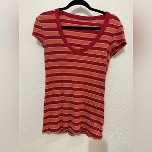 Arizona Jean Co Women's Orange red Favorite Tee Striped V-neck T-shirt XL